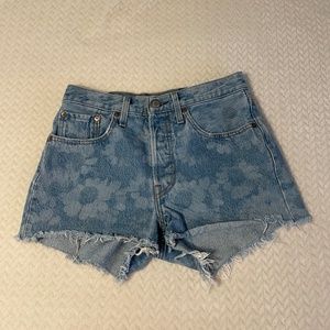 Levi 501 tie dye flower high rise denim shorts